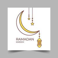 Ramadan croissant lune conception. pendaison étoiles et lanterne sur blanc Contexte vecteur