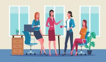 groupe de affaires femmes bavardage pendant café Pause dans Bureau vecteur