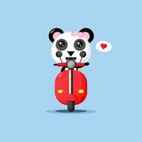 adorable panda ride motos classiques vecteur