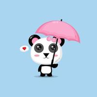 mignon panda portant un parapluie rose vecteur