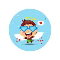 singe cupidon mignon portant des lunettes amour vecteur