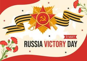 russe la victoire journée sur mai 9 illustration avec médaille étoile de le héros et génial patriotique guerre dans plat dessin animé main tiré pour atterrissage page modèles vecteur