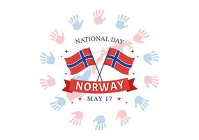 Norvège nationale journée sur mai 17 illustration avec drapeau norvégien et vacances fête dans plat dessin animé main tiré pour atterrissage page modèles vecteur