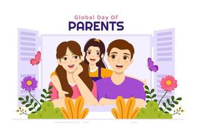 global journée de Parents illustration avec importance de étant une parentalité et ses rôle dans des gamins dans plat dessin animé main tiré pour atterrissage page modèle vecteur