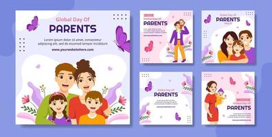 global journée de Parents social médias Publier plat dessin animé main tiré modèles Contexte illustration vecteur