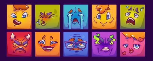 contemporain ensemble de carré emoji avec émotions vecteur