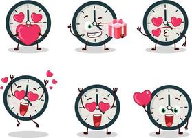 l'horloge dessin animé personnage avec l'amour mignonne émoticône vecteur