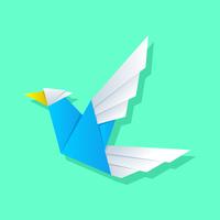 Vecteur d'animaux origami oiseau blanc-bleu volants