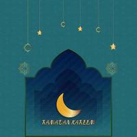 Ramadan kareem salutation carte avec croissant lune et étoiles. vecteur