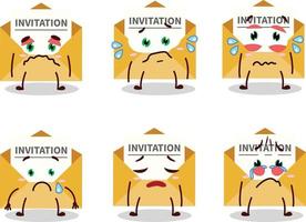 invitation message dessin animé personnage avec triste expression vecteur