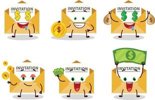 invitation message dessin animé personnage avec mignonne émoticône apporter argent vecteur
