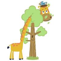 dessin animé vecteur de nidification oiseau sur la girafe tête