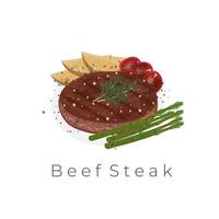 Frais juteux du boeuf steak barbecue vecteur illustration logo