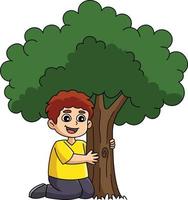 garçon étreindre une arbre dessin animé coloré clipart vecteur