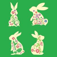 mignonne floral lapin content Pâques clipart pour Couper des dossiers vecteur