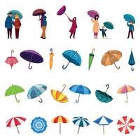 parapluie Icônes ensemble dessin animé vecteur. pluie orage vecteur