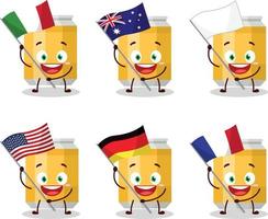 Bière pouvez dessin animé personnage apporter le drapeaux de divers des pays vecteur