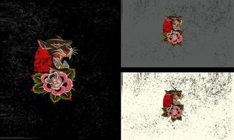 tête panthère et rouge fleurs vecteur illustration plat conception