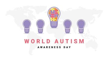 monde autisme journée avec les lampes et Terre carte Contexte bannière vecteur