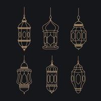 ensemble pendaison lanterne Ramadan kareem vecteur fête de saint mois de Ramadan ligne art style conception.