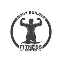 bodybuilder aptitude Gym icône logo badge vecteur illustration