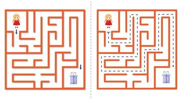 Facile Labyrinthe abstrait Jeu avec répondre. Aidez-moi fille trouver cadeau. vecteur