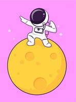 bien astronaute en portant drapeau sur lune dessin animé vecteur icône illustration science La technologie icône concept isolé prime vecteur. plat dessin animé style réparer