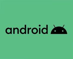 Android logo icône symbole avec Nom noir conception en fonctionnement système Logiciel téléphone vecteur illustration avec vert Contexte