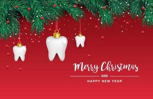 icônes de dents blanches en forme d'arbre de noël sur fond rouge. éléments vectoriels pour le nouvel an. illustration vectorielle vecteur