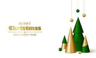 joyeux Noël et content Nouveau année Contexte. 3d réaliste or et vert décoratif Noël des arbres et guirlandes sur une blanc Contexte.
