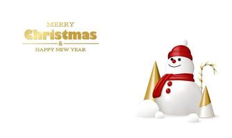 joyeux Noël et content Nouveau année Contexte. blanc et or 3d objets. Noël arbre, bonbons, boules de neige et bonhomme de neige.