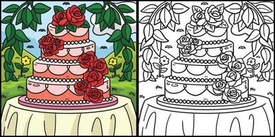 mariage gâteau coloration page coloré illustration vecteur