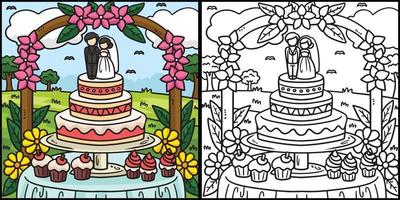 mariage gâteau coloration page coloré illustration vecteur