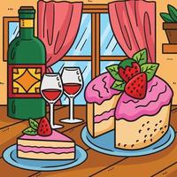 mariage gâteau et du vin coloré dessin animé illustration vecteur