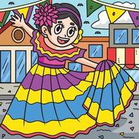 cinco de mayo fille dansant coloré dessin animé vecteur