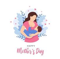 content de la mère journée. mère en portant bébé dans bras. salutation carte, affiche, bannière. vecteur illustration pour fête de la mère journée.