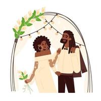 la mariée et jeune marié permanent à le mariage autel vecteur