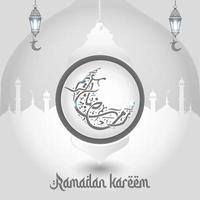 Ramadan kareem Anglais typographie. un islamique salutation texte dans Anglais pour saint mois Ramadan kareem . islamique Contexte avec moitié lune vecteur