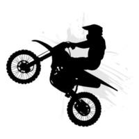 silhouette de une motocross cavalier Faire une cascade saut. vecteur illustration