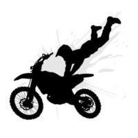 silhouette de une motocross cavalier Faire une nage libre cascade dans le air. vecteur illustration