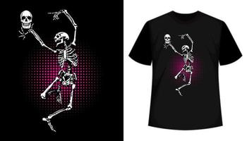 marrant squelette dansant vecteur T-shirt conception. noir t chemise avec squelette diriger.