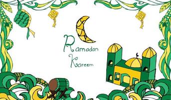 Ramadan Contexte avec foncé vert et Jaune ornements sur blanc Contexte vecteur