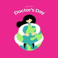 médecins journée salutation. dessin animé mignonne médecin fille personnage avec rose Contexte vecteur