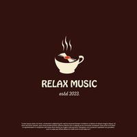 se détendre la musique logo conception, café la musique logo icône, vinyle disque cassette combiner avec une tasse café logo concept vecteur
