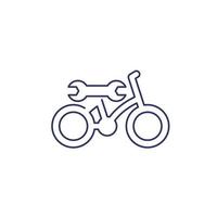 Vélo, icône de ligne de service de réparation de vélo sur blanc vecteur