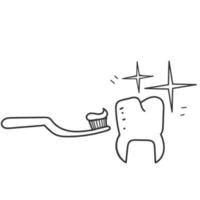 main tiré griffonnage brosse à dents avec dentifrice à nettoyer dent illustration vecteur