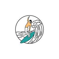 le surf planche mer vague, plage surfant vacances vacances logo conception vecteur