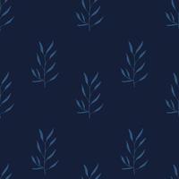 foncé bleu indigo modèle avec tiré herbes et les plantes vecteur