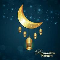 ramadan kareem festival islamique avec lune dorée et lanterne vecteur