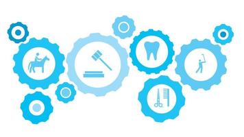 homme, le golf, en jouant équipement bleu icône ensemble. abstrait Contexte avec connecté engrenages et Icônes pour la logistique, service, expédition, distribution, transport, marché, communiquer concepts vecteur